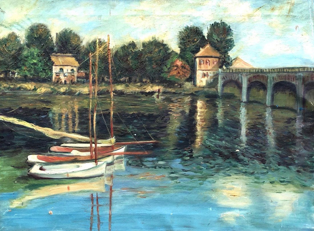 Early 20th c. French Impressionist Harbor Scene (1 of 4)