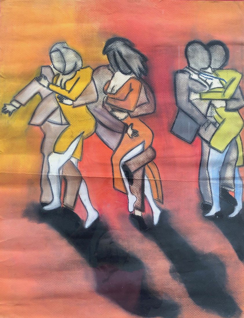 Modernist Pastel. Dancing Couples, Unsigned (1 of 3)