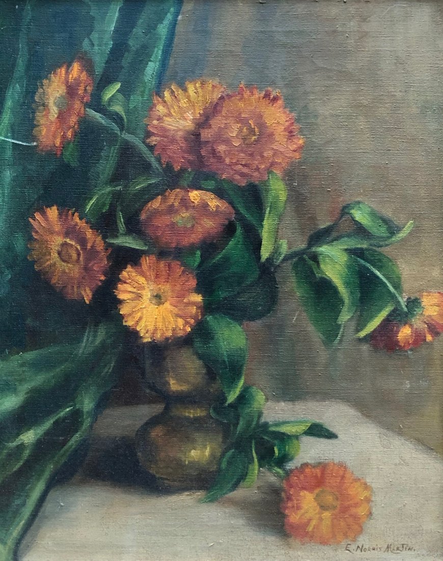 EMMA NORRIS MARTIN (19th c, American) Still Life: Oil on canvas 20 x 16 in., 23 1/2 z 19 1/2 in. (framed).