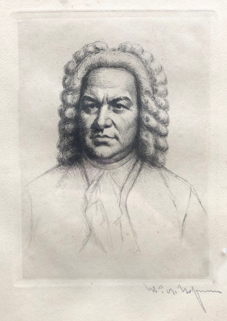 Etching Of Johann Sebastian Bach, Illegible Signature (1 of 4)