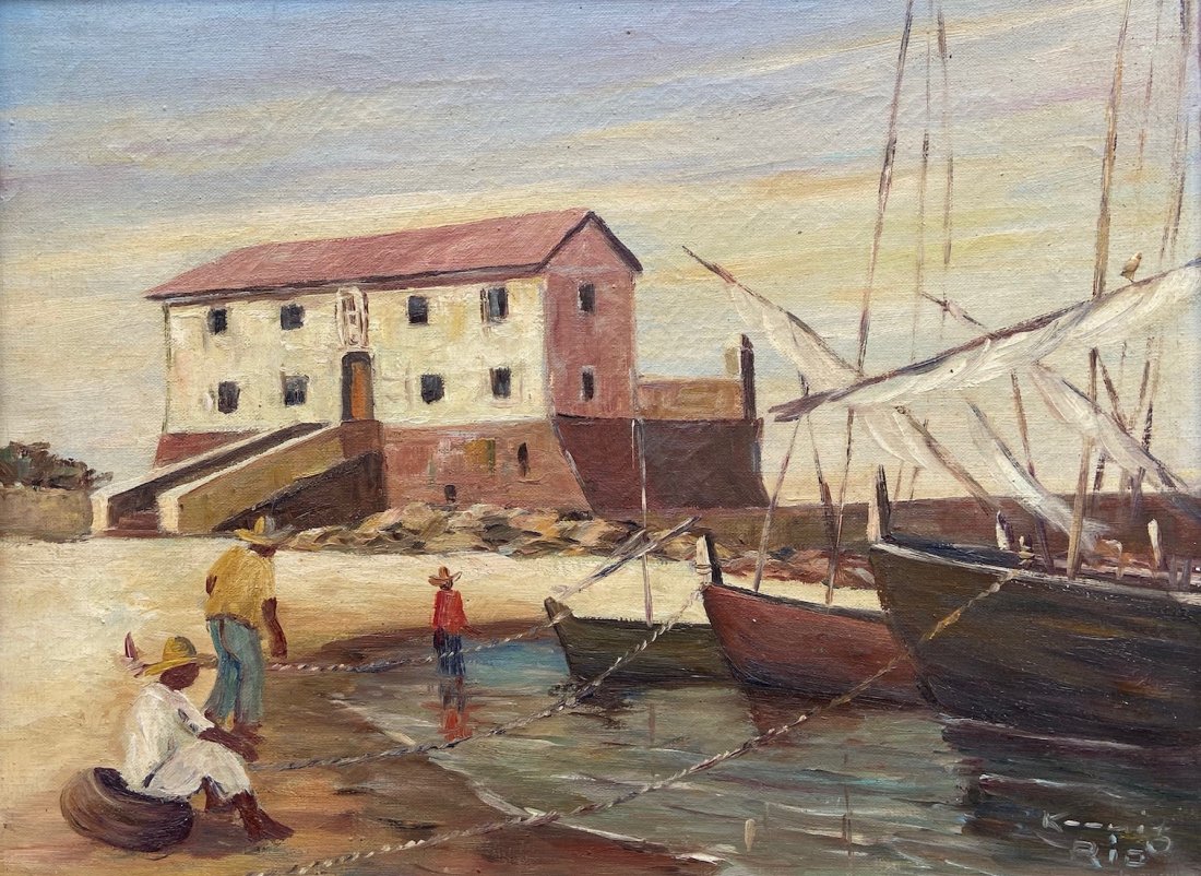 South American Harbor Scene, Illegible Signature: Oil on canvas 15 3/4 x 11 3/4 in., 20 1/4 x 16 1/2 in. (framed)