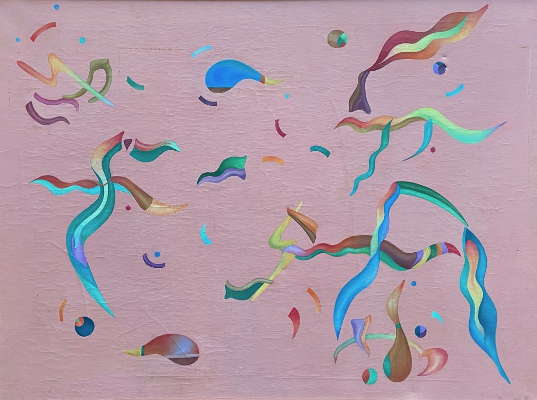 Large Pink Abstract Expressionist Painting, Signed (1 of 4)