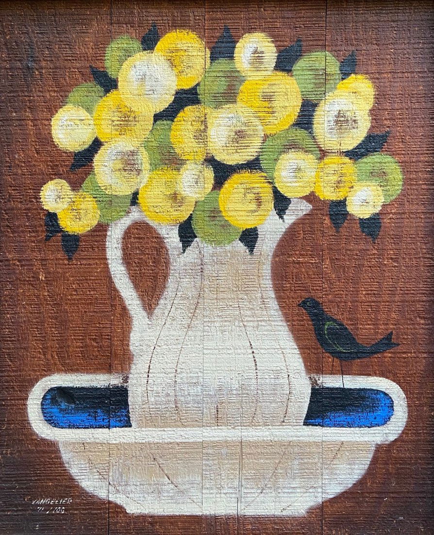Large American Folk Art Painting Of Flowers, Signed (1 of 4)