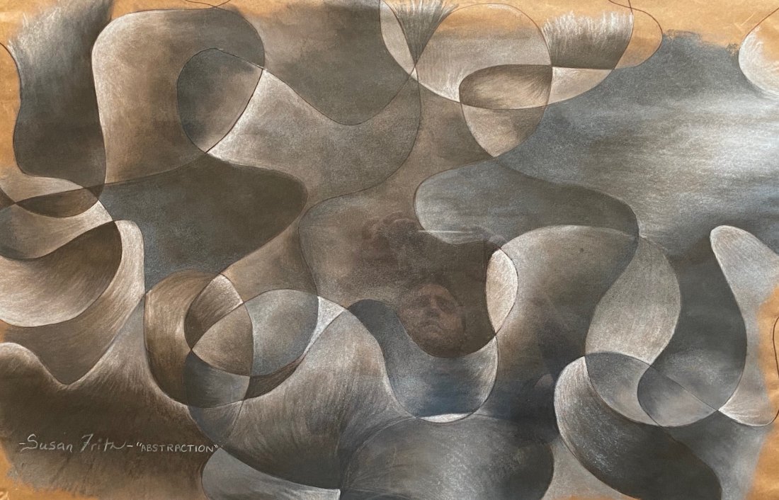 SUSAN FRITZ (20th c, American) \"Abstraction): Charcoal on paper 30 1/2 x 19 3/4 in. (sight), 40 x 29 1/2 in. (framed).