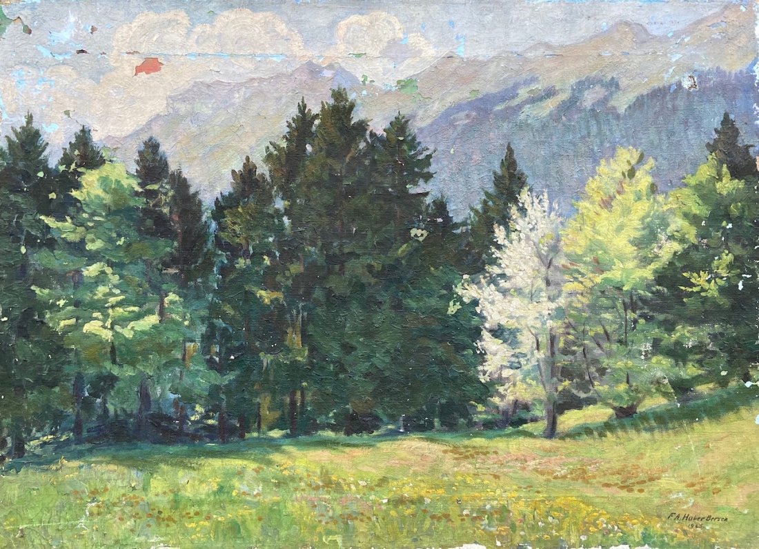 FRIDA A BERSEN-HUBER (20th c, Swedish) Impressionist: Mountain landscape 23 1/4 x 17 in.,
