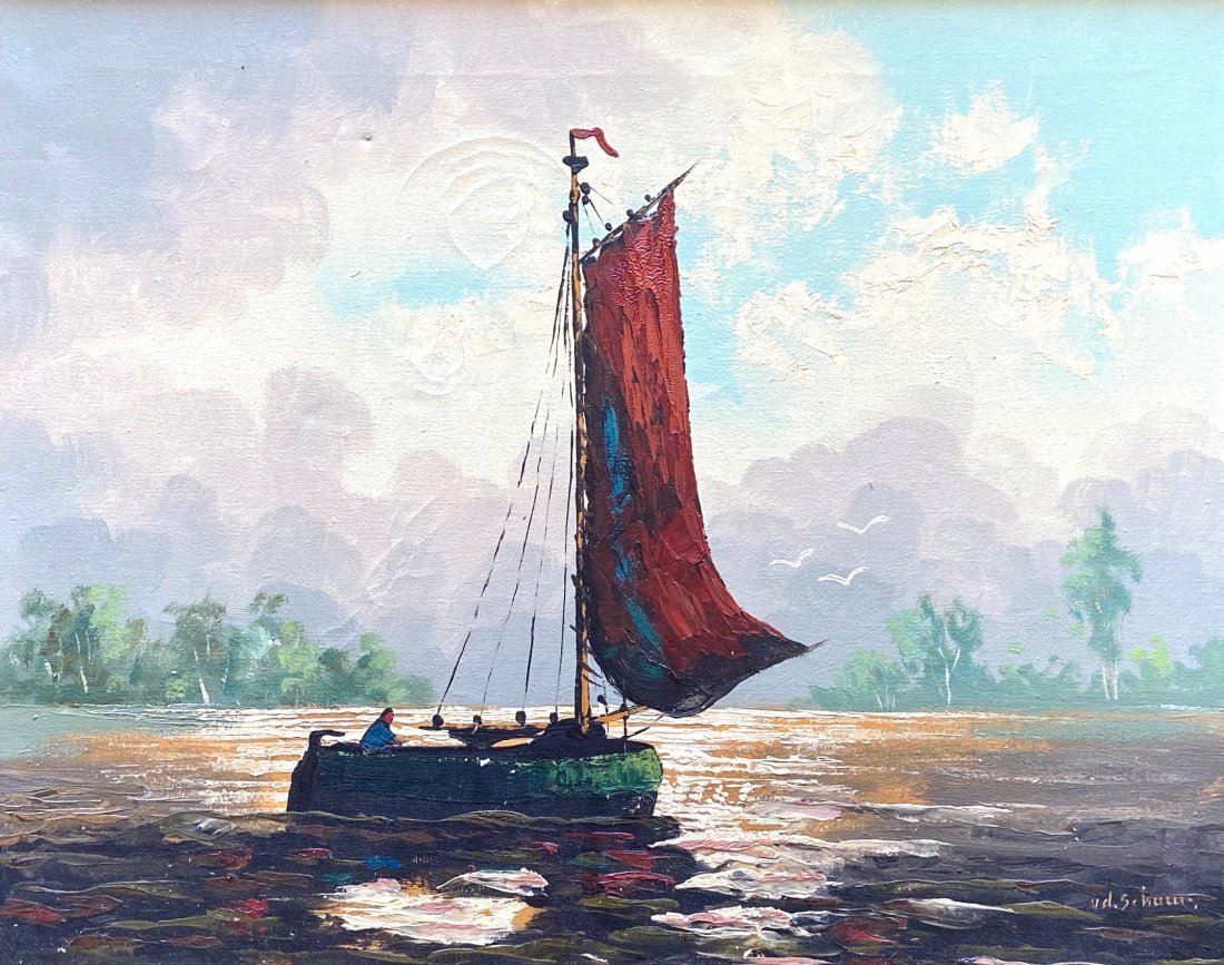 Impressionist Marine Scene Of A Sailboat, Signed: Signed Schuur? Oil on canvas. 20 x 16 in., 24 x 20 in. (framed).