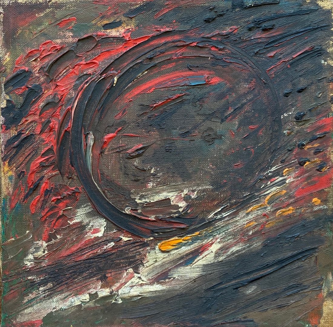 Early Abstract Expressionist Painting, Unknown Artist: 12 x 12 in. Oil on canvas