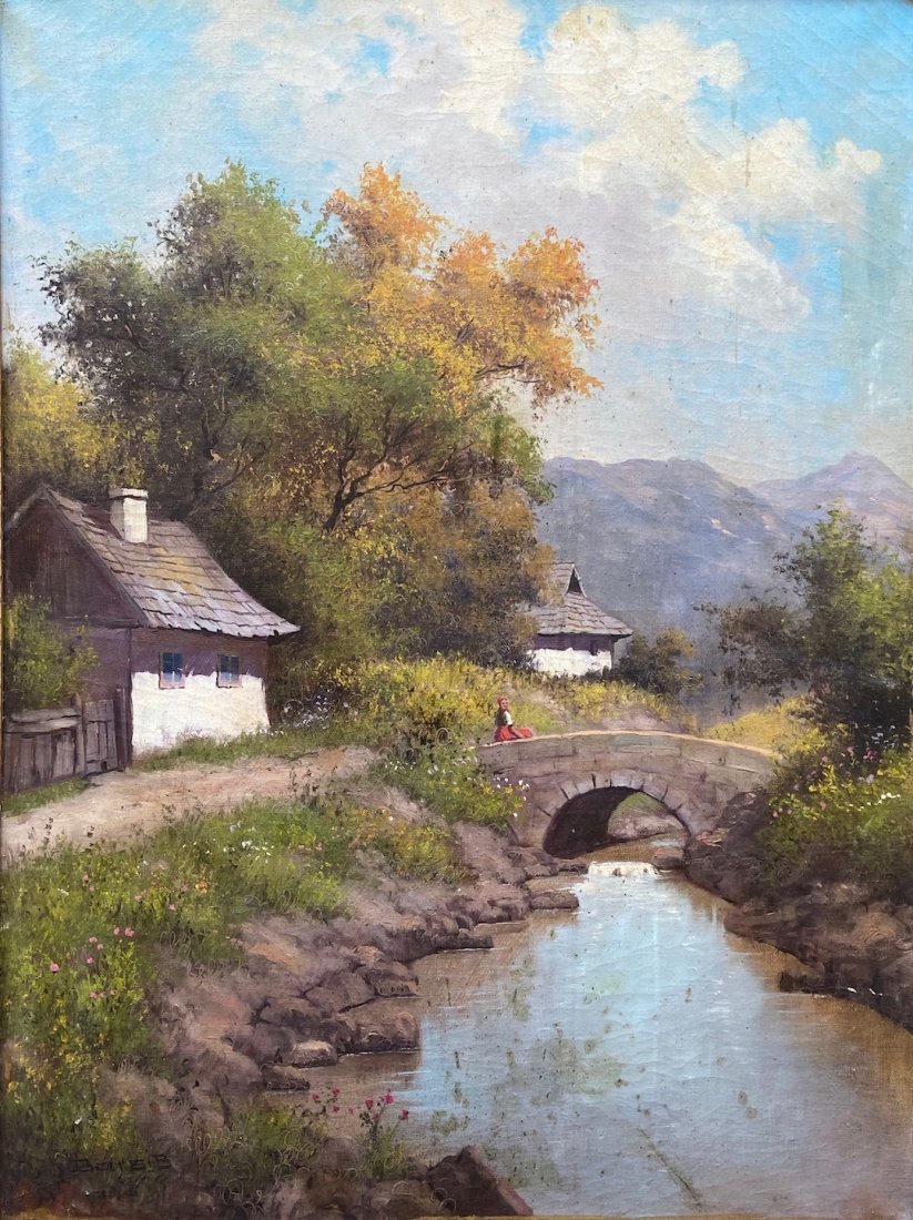 Early 20th Century European Landscape, Signed: Oil on canvas 31 1/2 x 23 1/2 in., 37 x 29 in. (framed)
