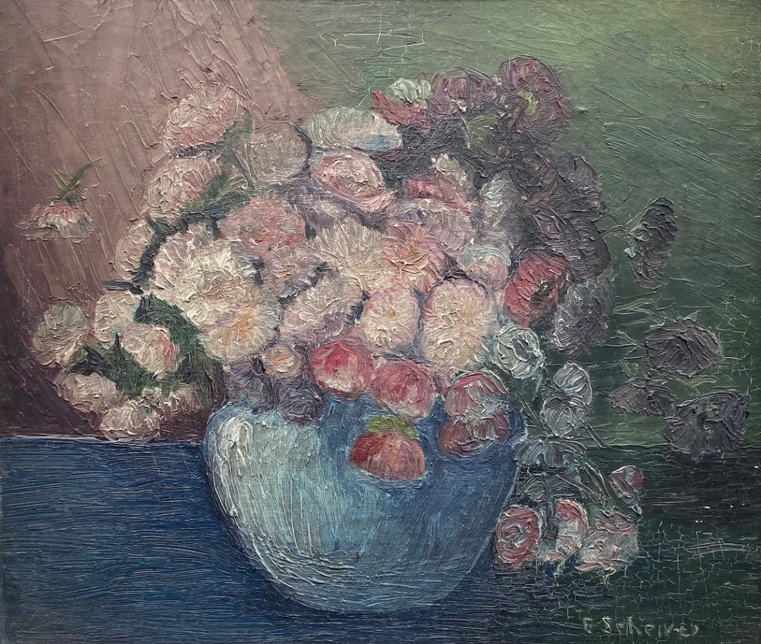 Impressionist Still Life, Illegible Signature: Early 20th century. Oil on board 14 x 12 in., 17 x 15 in. (framed)