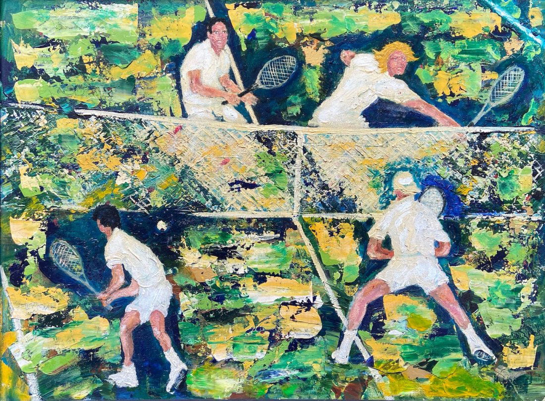 PAOLO CORVINO (b. 1930) Tennis Players: Oil on canvas 24 x 18 in., 27 x 21 in. (framed). Tribute to LeRoy Neiman.