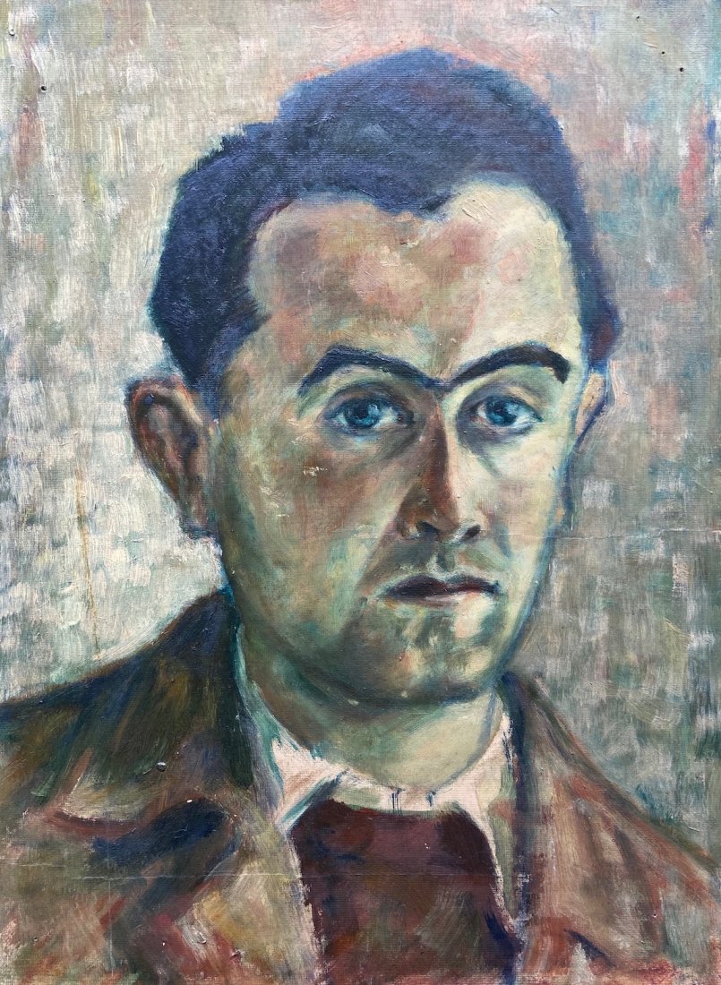 WPA Era Portrait of a Man, Unsigned: Oil on board 15 x 11 1/2 in., 18 x 14 in. (framed)