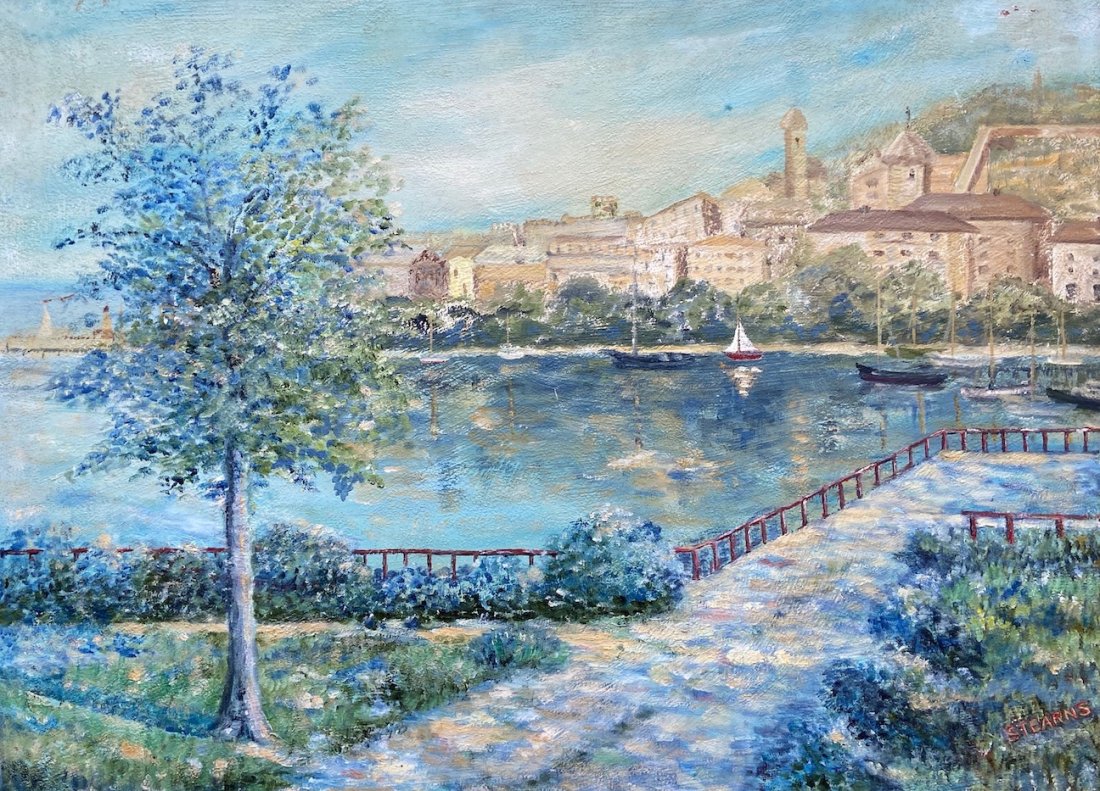 BARBARA STEARNS (20th c, American) Coastal Scene: Oil on board 24 x 32 in. Possibly Europe