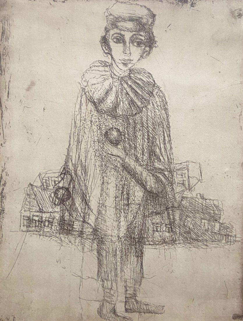 Modernist Etching Of A Jester, Unknown Artist (1 of 3)