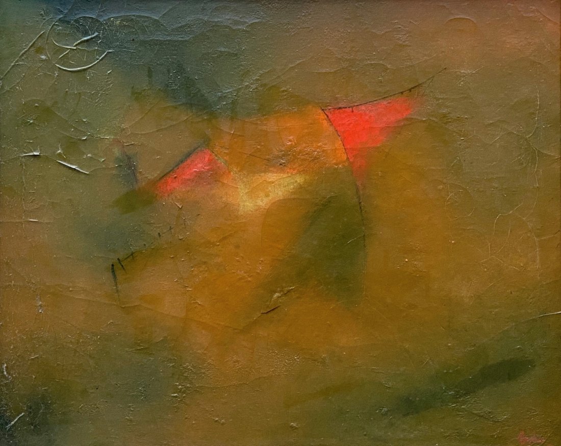 Abstract Expressionist Painting, Illegible Signatue: Oil on canvas 30 x 24 in., 34 x 28 in. (framed).