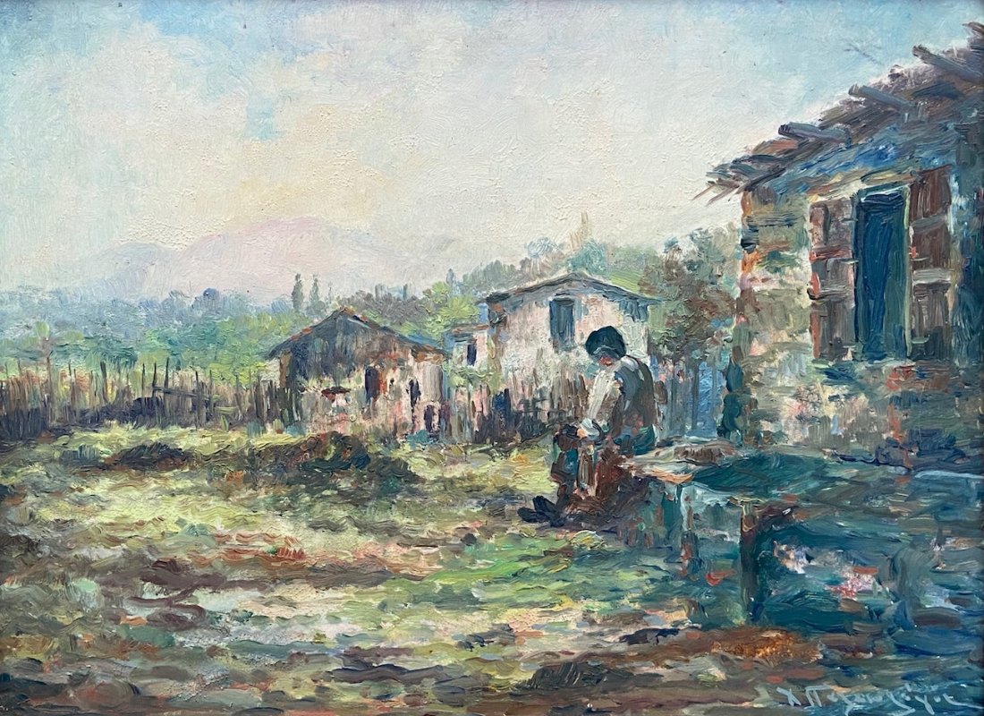 CHARALAMBOS PALEOLOGOS (20th c, Greek) Impressionist: Landscape with house. Oil on board 11 x 15 in., 18 x 22 in. (framed).