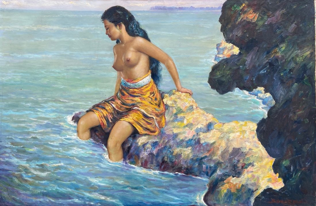 SUMADRI (1917-1983, Indonesia) Nude On Rocks: Oil on canvas 23 5/8 x 35 1/2 in.