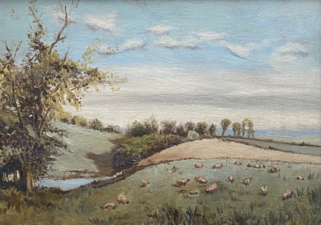 Impressionist Pastoral Landscape Of Sheep. Signed Verso (1 of 3)