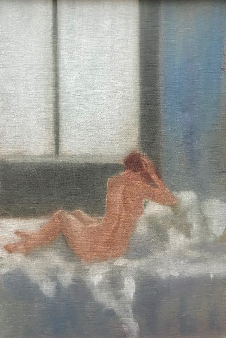 ANTHONY MICHAEL AUTORINO (1937-2015, PA) Nude: Fresh from a local Margate estate. Oil on canvas 36 x 24 in., 44 x 32 in. (framed). The son of Italian immigrants, Anthony Michael Autorino was born on September 29, 1937 in Montclair, New Jersey. As 