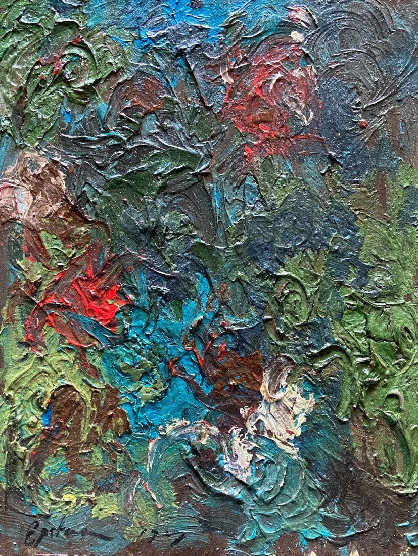 Floral Abstract Painting, Illegible Signture (1 of 4)