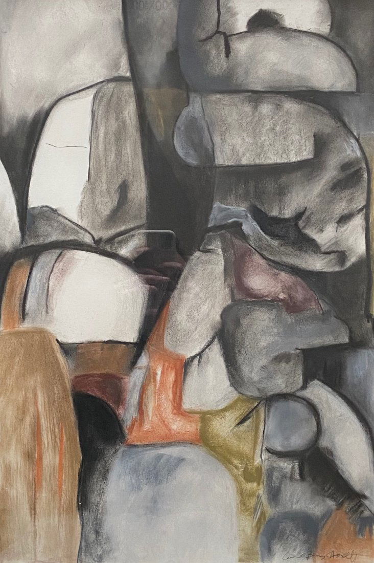 Modernist Abstract Pastel, Illegible Signature (1 of 5)