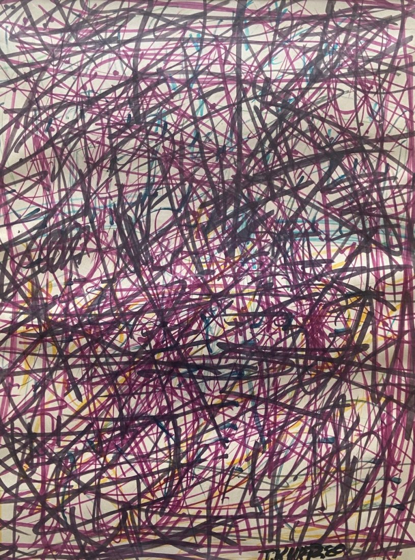 Abstract Expressionist Marker On Paper, Signed: Signed lower right 23 1/4 x 17 1/4 in. (sight), 32 1/2 x 26 1/2 in. (framed)