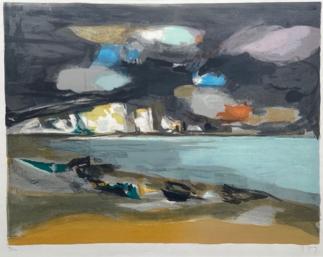 Modernist Coastal Scene Illegible Signature, Lithograph (1 of 4)