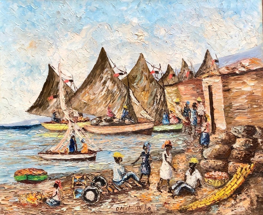 OSMIN CHRISTOPHE (b. 1935, Haiti) Harbor Scene: Impressionist scene. Oil on canvas, 24 x 20 in.
