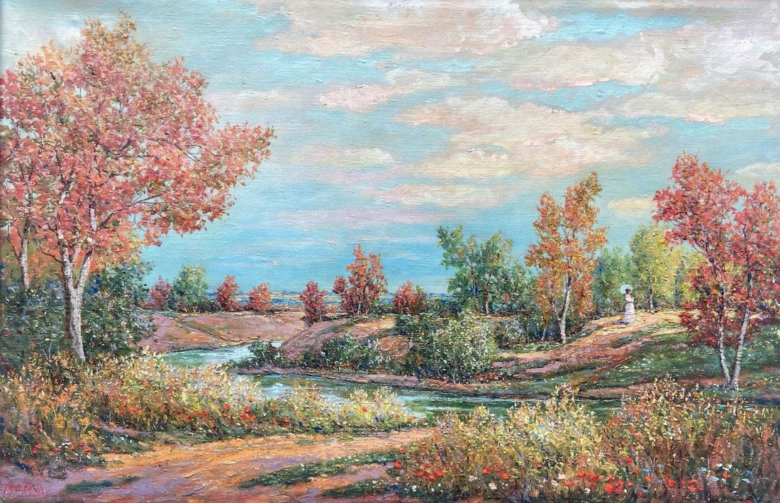 20th c American Mountain Landscape Signed MANYA (1 of 4)