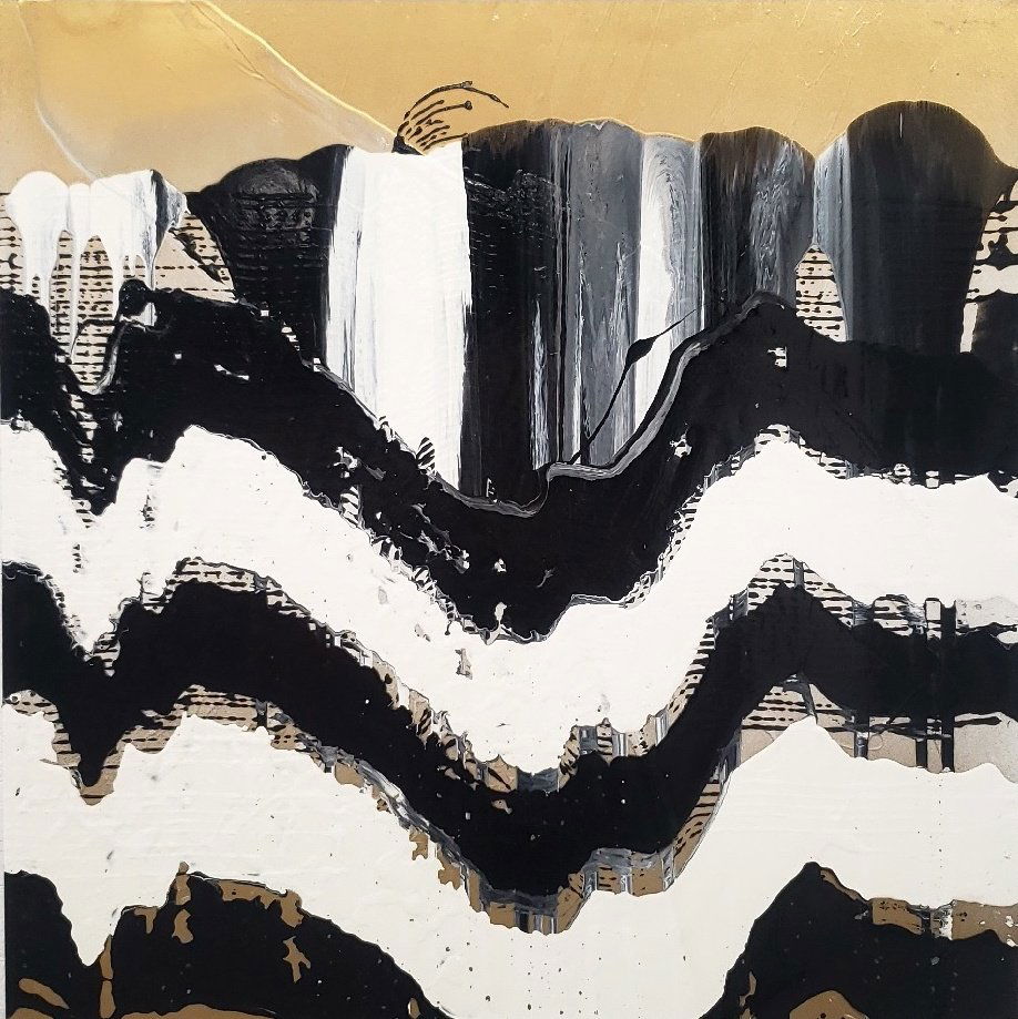 Contemporary Abstract Black White & Gold, Unsigned (1 of 2)