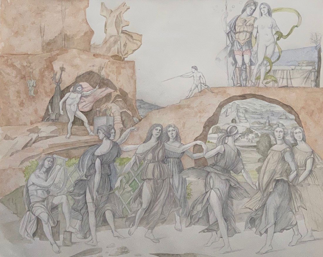 LELAND BELL (1922-1991, Maryland) Modernist Figures: Watercolor on paper. Unsigned so this will be sold as attributed. There is a sticker on the back. 22 x 18 in. Leland Bell was born in Cambridge, Maryland, in 1922, and grew up in Flatbush, Brooklyn. A