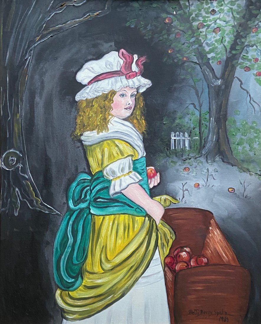 BETTY BERRY SPATZ (1930-2018, Pennsylvania) Portrait: Oil on canvas board 20 x 16 in., 27 x 23 in. (framed). The following is her obituary:Betty (Berry) Spatz, 88, of Limekiln, PA, passed away, Thursday, June 14, 2018 in her home. Her husband, Reginald R