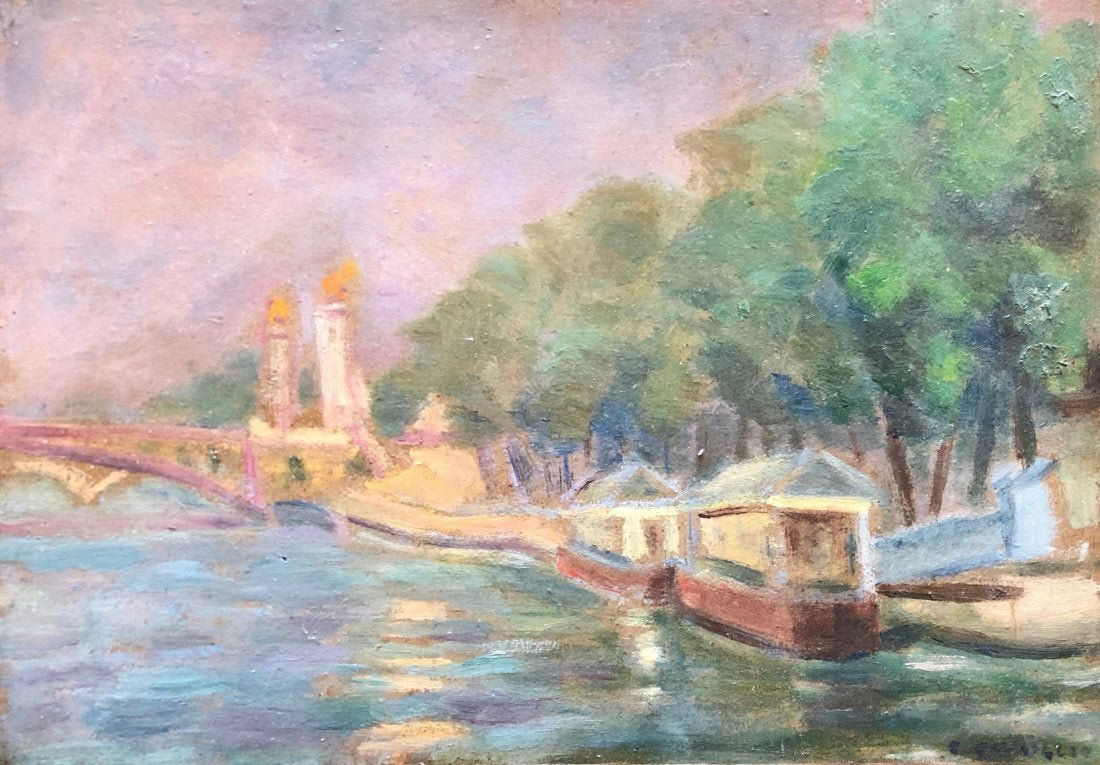 French Impressionist River Scene, Illegible Signature (1 of 4)
