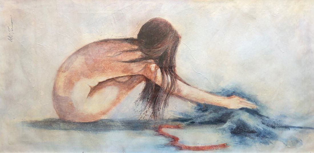 ANTHONY MICHAEL AUTORINO (1937-2015, PA) Nude: Anthony Michael Autorino (1937 - 2015). Oil on canvas 48 x 24 in., 52 1/2 x 28 1/2 in. (framed). From askart.com: Anthony Michael Autorino, 78, of Elmore died Sunday, Dec. 13, 2015, at The Manor in Mo