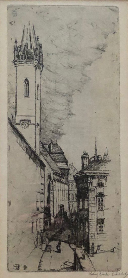 European Etching Street Scene, Illegible Signature (1 of 4)