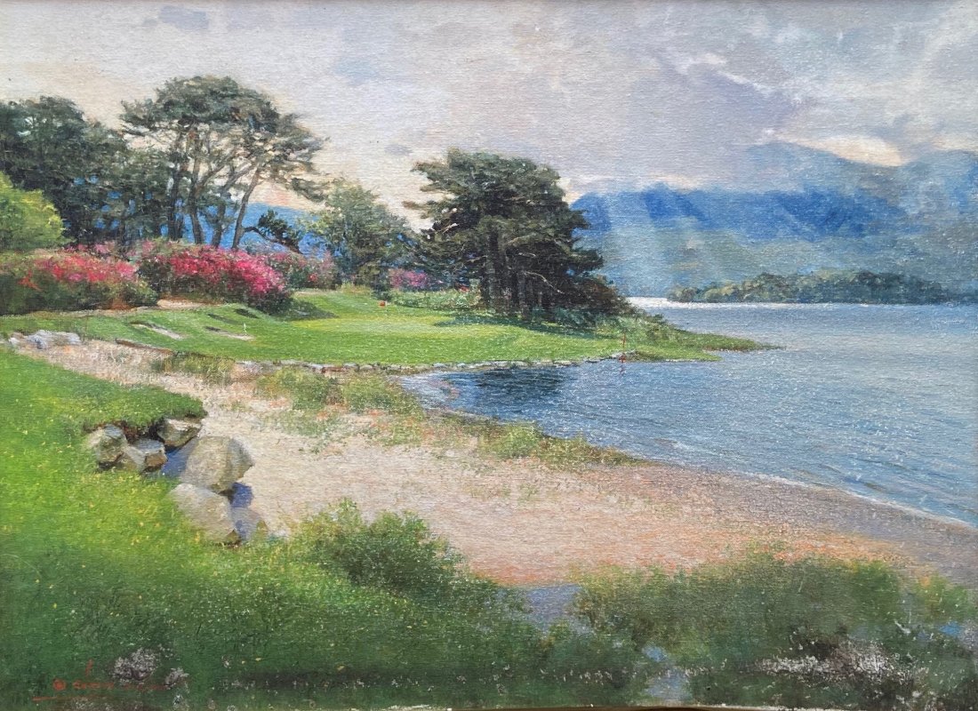 Impressionist Scene Of A Golf Course Near Water, Signed: Oil on canvas 24 x 18 in., 29 1/2 x 23 1/2 in. ( framed).