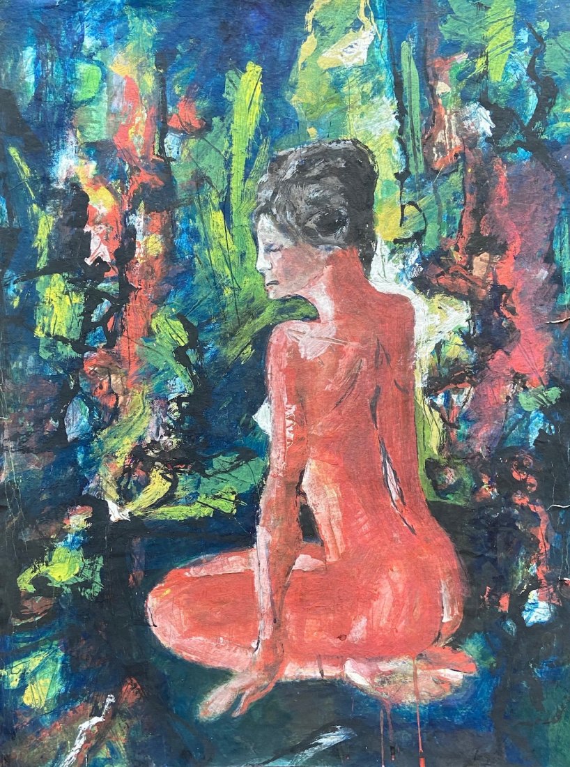 MILAN KLIMES (20th c, Czech Republic) Bathing Nude: Gouache on paper 25 1/2 x 25 1/2 in.