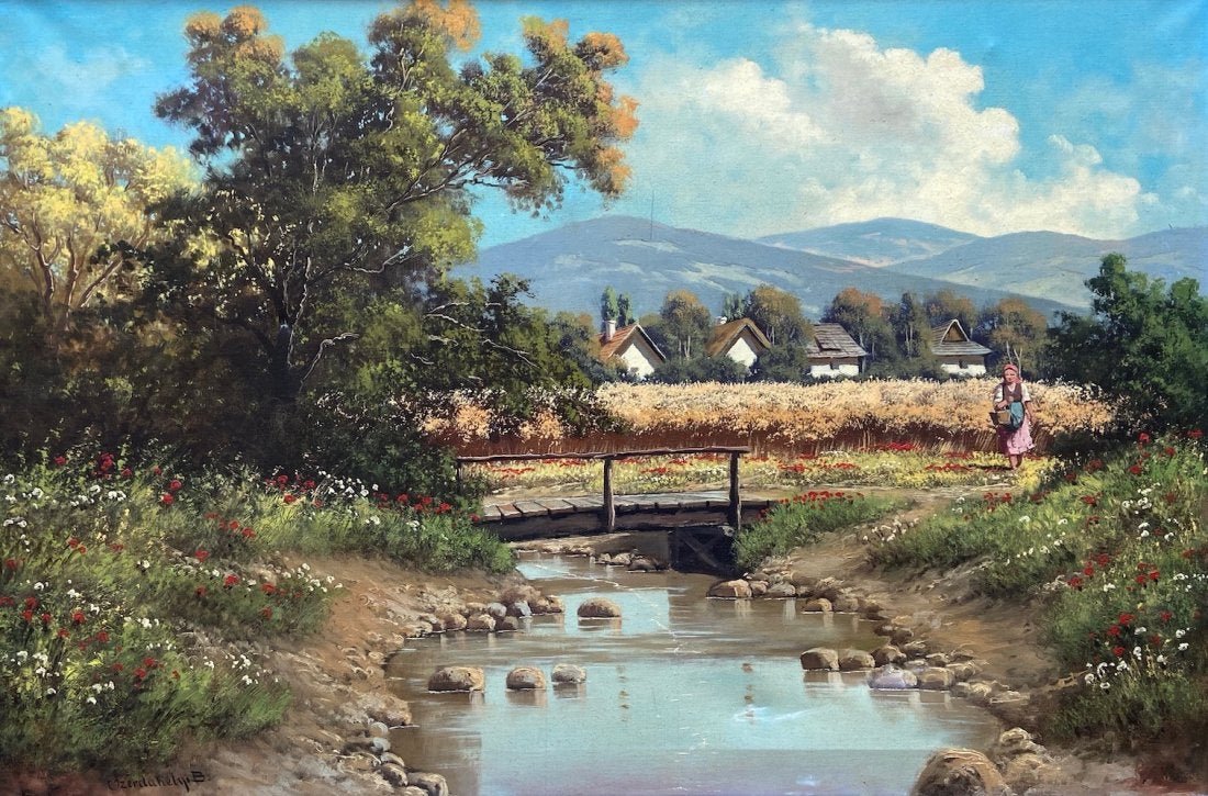 B. SZERDAHELYI (20th c, Hungarian) Impressionist: Landscape. Newman Galleries, Philadelphia tag on back. Oil on canvas 36 x 24 in., 44 x 32 in. (framed)