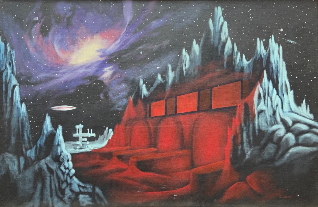 Modern Futurist Space Landscape Signed Clouse: Oil on canvas 36 x 24 in.