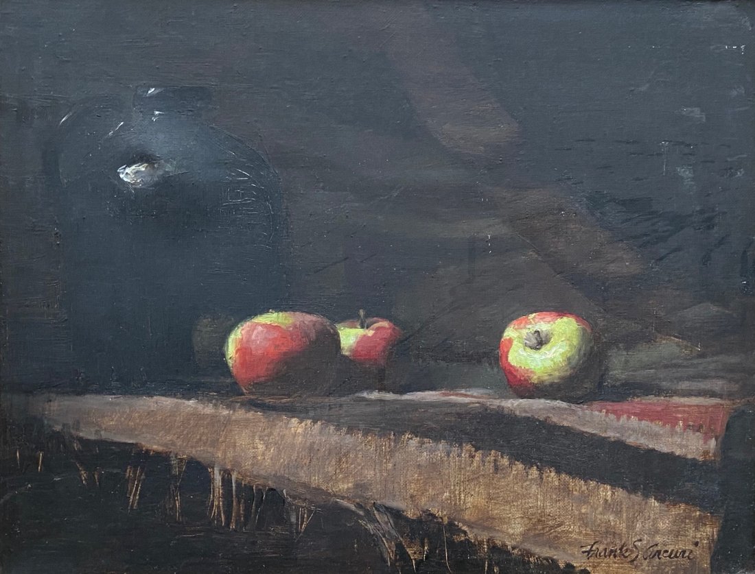 FRANK ARCURI (b.1946, New York) Still Life: Oil on canvas 18 x 14 in., 20 3/4 x 16 3/4 in. (framed). Known for his still life works inspired by the Dutch Masters and the chiaroscuro effects of Italian painters, native New York artist Frank Arcu