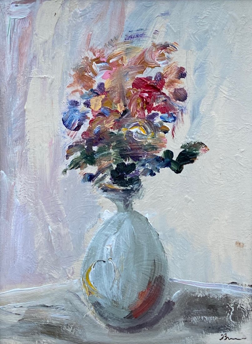 BRADFORD BRENNER (20th c, California) Still Life: Flowers. Oil on canvas 15 x 11 1/2 in., 22 3/4 x 19 in. (framed). Healdsburg, CA artist.