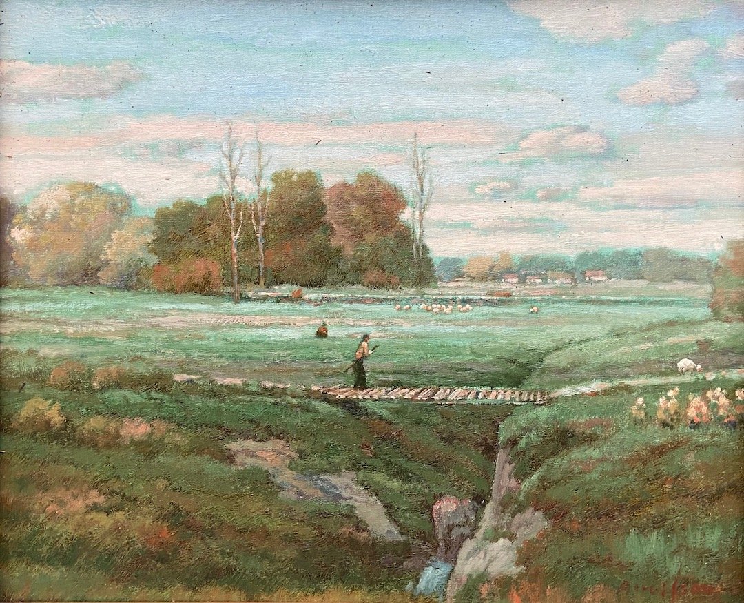 Impressionist Country Landscape, Illegible Signature: Oil on canvas 24 x 20 in., 33 1/2 x 29 1/4 in. (framed)