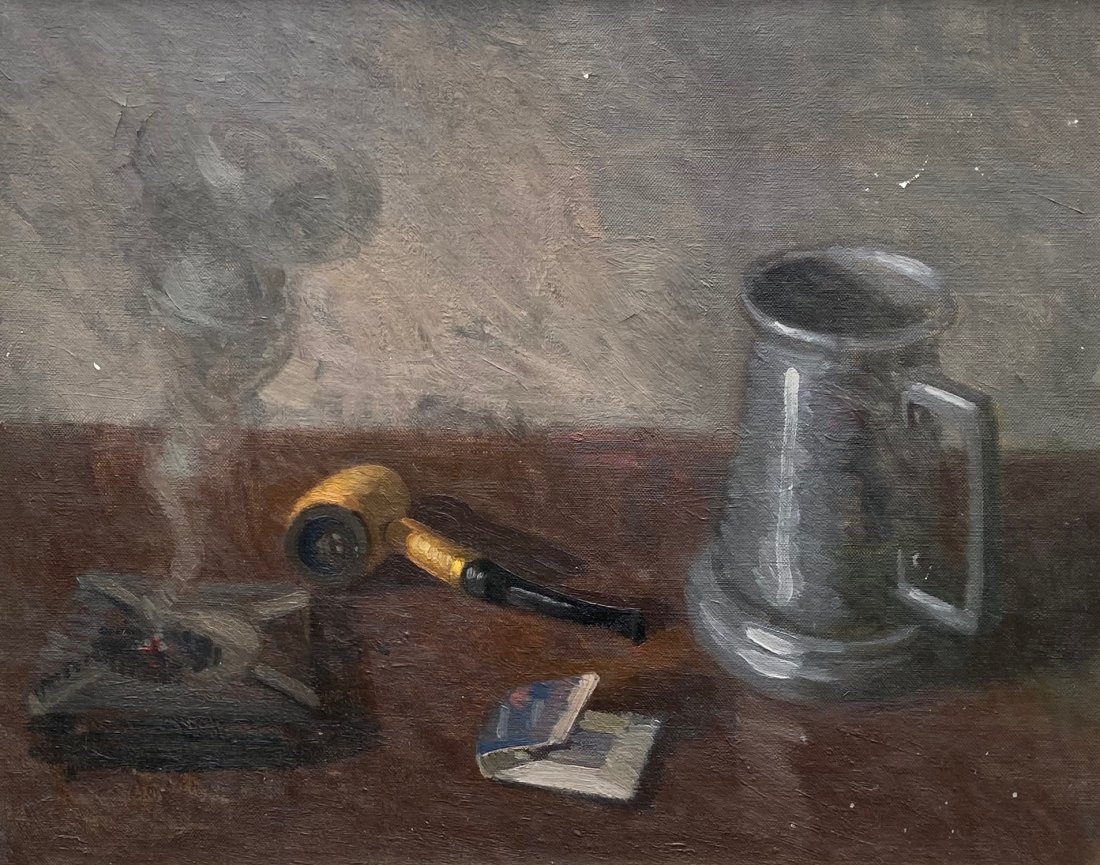 DENNIS BOILEAU (20th c, French) Smoke Gets In My Eyes: Still life. Oil on canvas 20 x 16 in., 28 1/2 x 24 1/2 in. (framed)