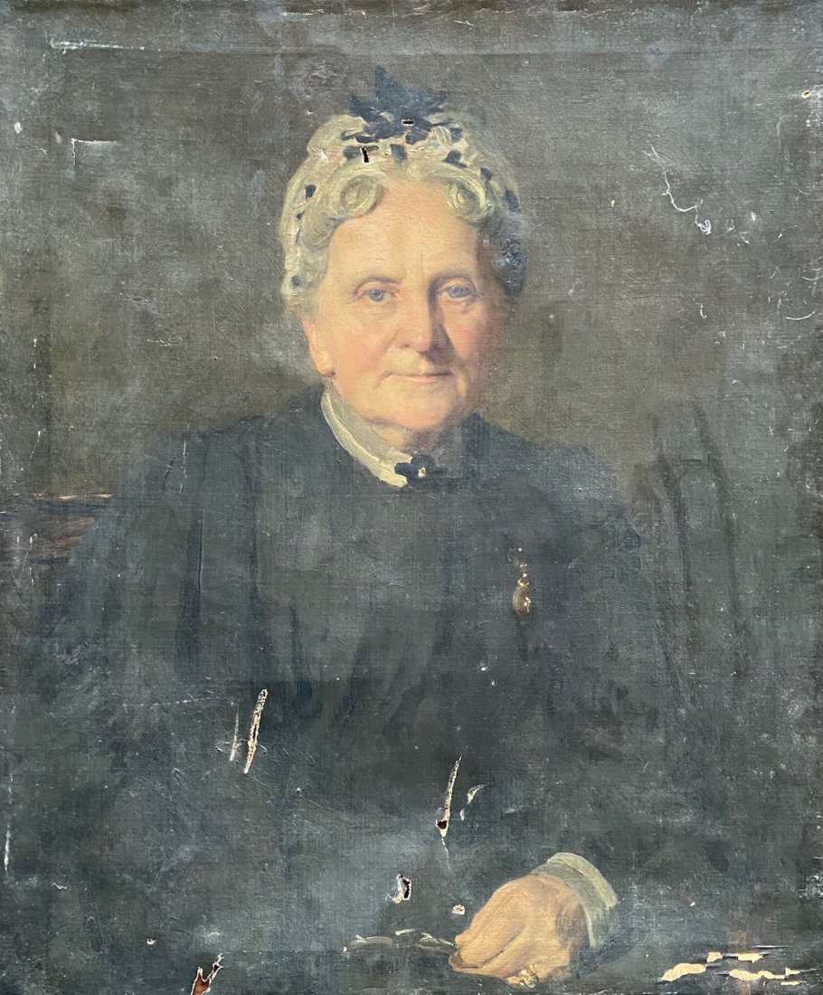 19th Century American Portrait Of An Old Woman: For restoration. Oil on canvas 29 x 24 in. Appears unsigned
