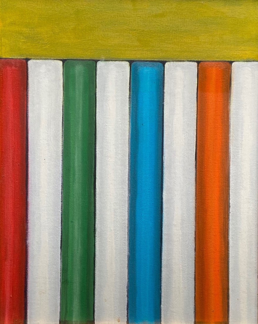 TIM RAY FISHER (b. 1969, Indiana) Abstract: Oil on canvas 20 x 16 in., 25 3/4 x 21 3/4 in. (framed) .Tim Ray Fisher was born on November 7, 1969, in Goshen, Indiana. He survived a traumatic childhood, which would later lead to PTSD and Major De