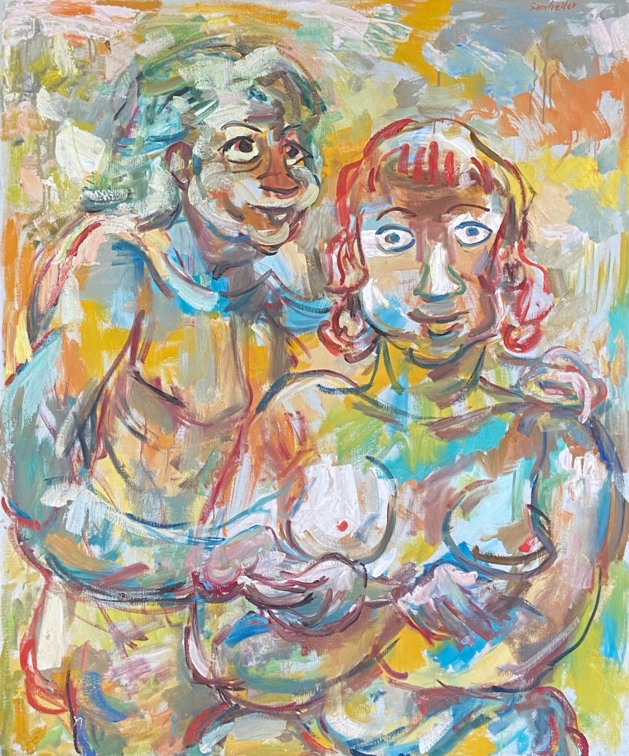SAMUEL HELLER (1902-1997, Pennsylvania) Modernist: Large oil on canvas 39 x 46 1/2 in., 49 x 41 in. (framed).