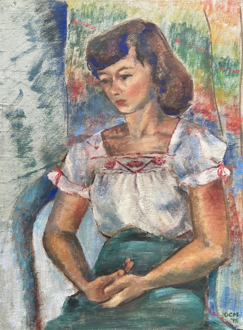 DORIS MEYER (b. 1923, San Francisco) Portrait: Oil on paper 24 x 18 in. Doris Hoag Clark was born in Toronto, Canada on January 10, 1923. Her family moved to Texas where Doris attended and graduated from the Rice Institute (now Rice University). O