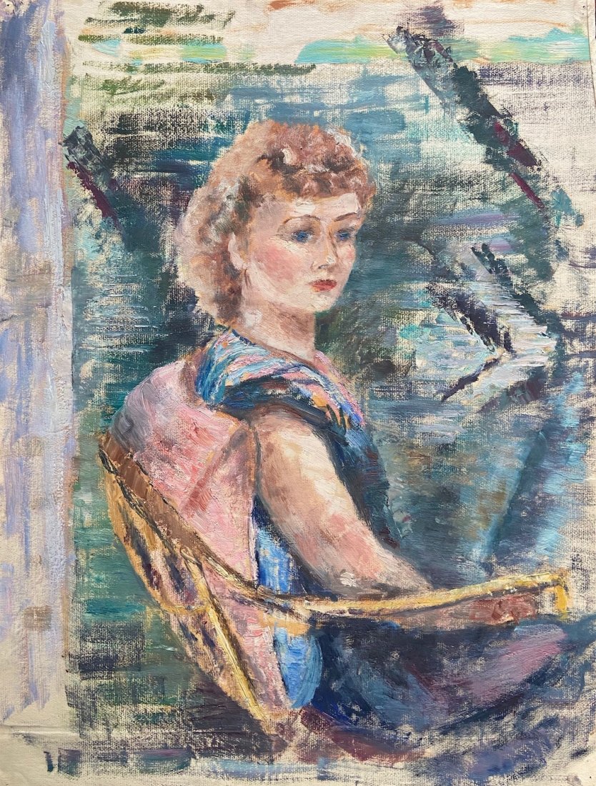 DORIS MEYER (b. 1923, San Francisco) Portrait: Oil on paper 25 x 19 in. Doris Hoag Clark was born in Toronto, Canada on January 10, 1923. Her family moved to Texas where Doris attended and graduated from the Rice Institute (now Rice University). O