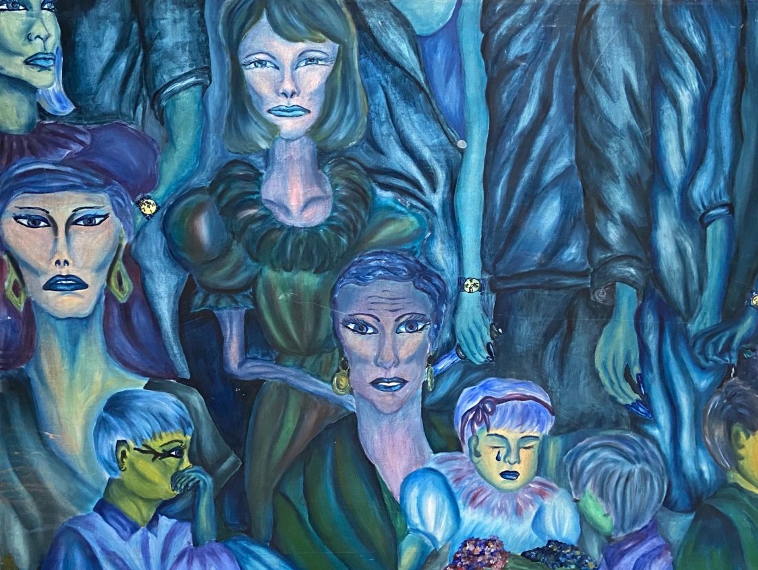 Large Modernist Mural Of Figures, Unknown Artist (1 of 3)