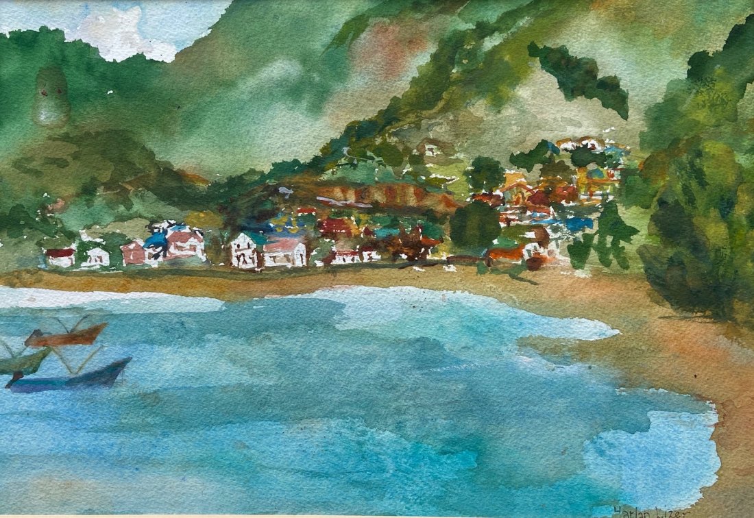HARLAN LIZER (1911-2003, American) Coastal Landscape: Watercolor on paper 13 1/2 x 9 1/4 in.