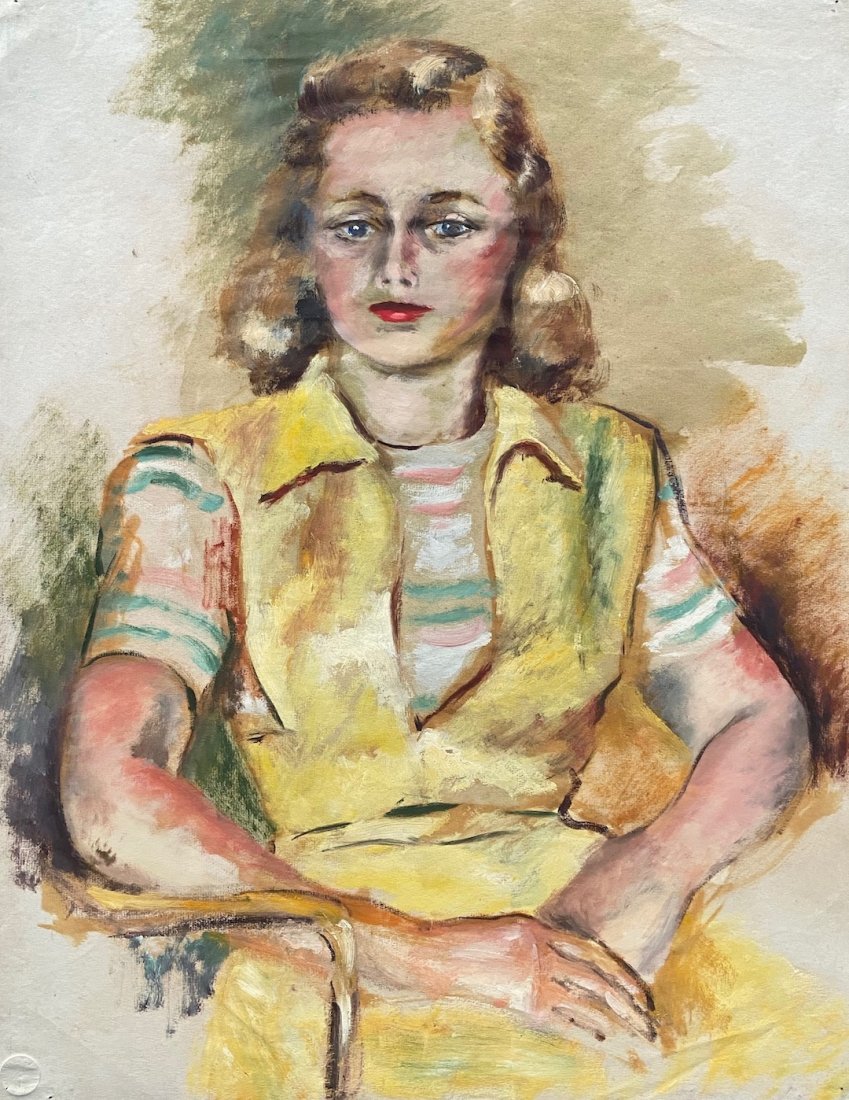DORIS MEYER (b. 1923, San Francisco) Portrait: Oil on paper. 25 x 19 in. Doris Hoag Clark was born in Toronto, Canada on January 10, 1923. Her family moved to Texas where Doris attended and graduated from the Rice Institute (now Rice University). 
